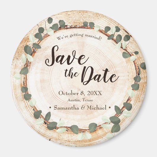 Rustic Eucalyptus Wood Slice wedding magnet マグネット (正面)