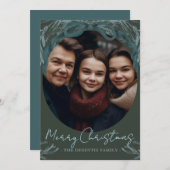Rustic Evergreen Wreath Frame Christmas Photo シーズンカード (正面/裏面)