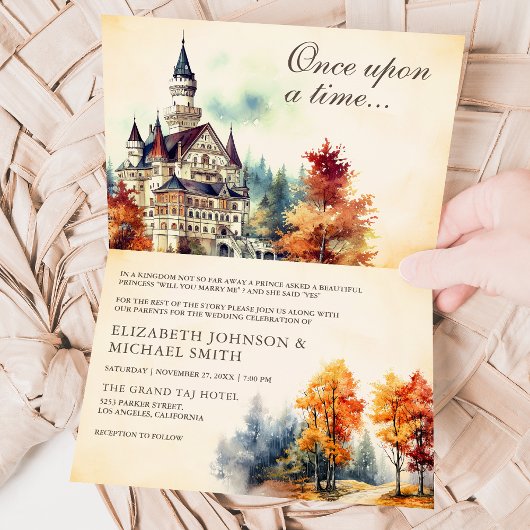Rustic Fairytale Castle QR Code Story Book Wedding 招待状