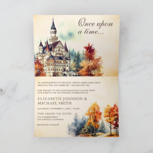 Rustic Fairytale Castle QR Code Story Book Wedding 招待状 (内部)