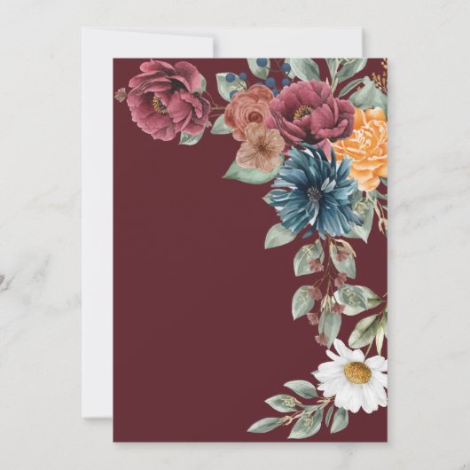 Rustic Fall Autumn Floral Barn sunflower Wedding 招待状 (裏面)