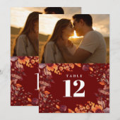 Rustic Fall Autumn Floral Photo Table Number 招待状 (正面/裏面)