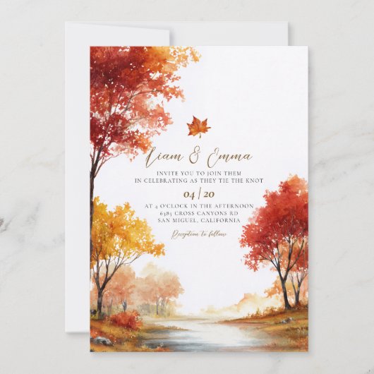 Rustic Fall Autumn Landscape Wedding Invitation 招待状 (正面)