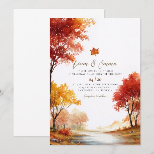 Rustic Fall Autumn Landscape Wedding Invitation 招待状 (正面/裏面)