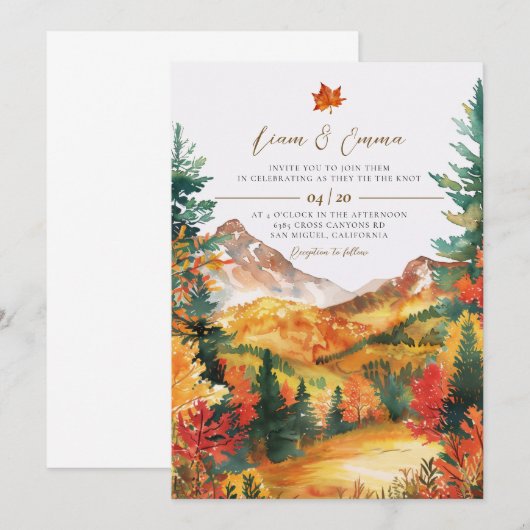 Rustic Fall Autumn Landscape Wedding Invitation 招待状 (正面/裏面)