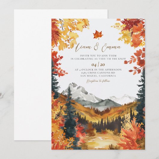 Rustic Fall Autumn Landscape Wedding Invitation 招待状 (正面/裏面)
