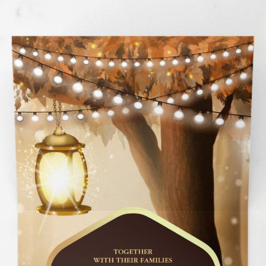 Rustic Fall Autumn Tree Lamp String Lights Wedding 三つ折り招待状 (内部最初)
