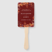 Rustic Fall Autumnal Burgundy Wedding Program ハンドファン (正面)