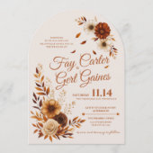 Rustic Fall Burnt Sienna Beige Floral Wedding  招待状 (正面)