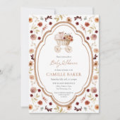 Rustic Fall Floral Burgundy Baby Shower Invitation 招待状 (正面)
