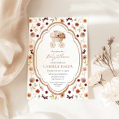 Rustic Fall Floral Burgundy Baby Shower Invitation 招待状