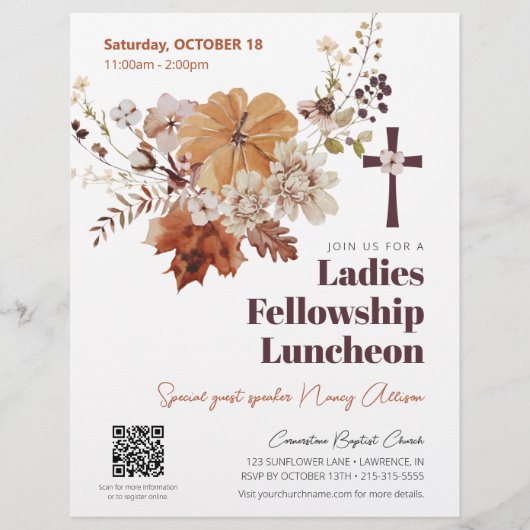 Rustic Fall Floral Church Ladies Luncheon Flyer チラシ (正面)