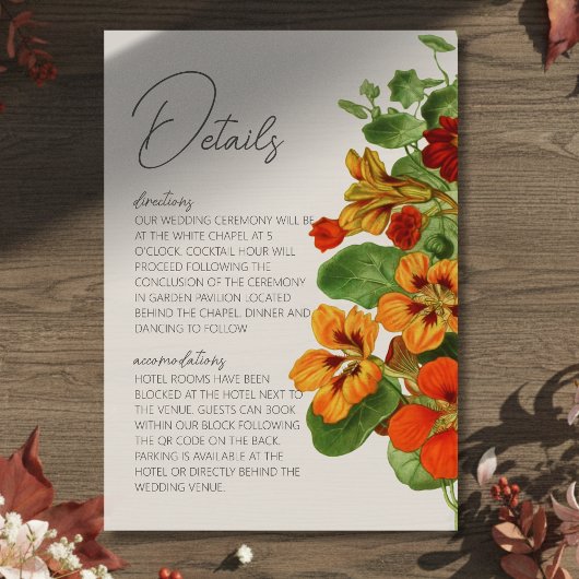 Rustic Fall Floral Modern QR Code Wedding Details エンクロージャーカード
