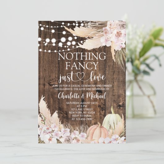 Rustic Fall Floral Nothing Fancy Just Love Wedding 招待状 (スタンド正面)