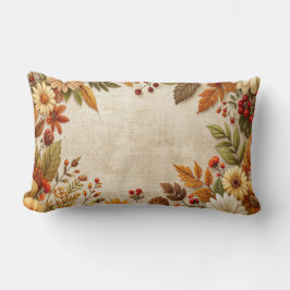 Rustic Fall Flowers Border Cushion - Vintage Autum ランバークッション