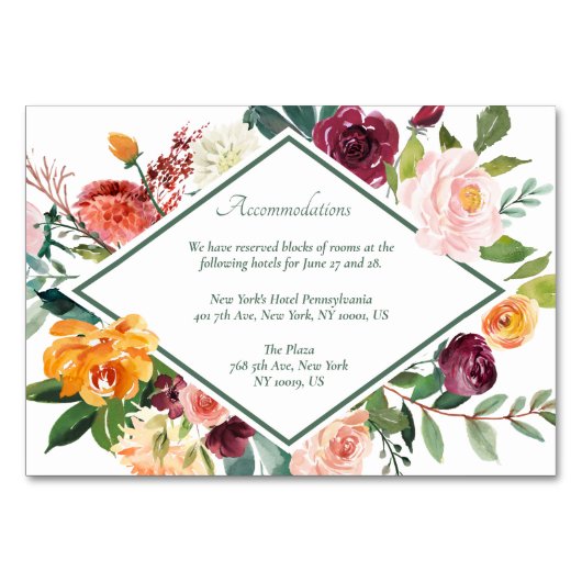 Rustic Fall Flowers Sage Green Accommodation Cards テーブルナンバー (正面)