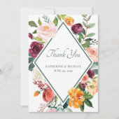 Rustic Fall Flowers Sage Green Thank You Card 招待状 (正面)