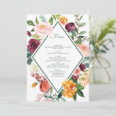 Rustic Fall Flowers Sage Green Wedding Menu Cards 招待状 (スタンド正面)