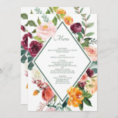 Rustic Fall Flowers Sage Green Wedding Menu Cards 招待状 (正面/裏面)