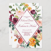 Rustic Fall Flowers Wine Red Rehearsal Dinner 招待状 (正面/裏面)