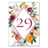 Rustic Fall Flowers Wine Red Table Numbers 29 テーブルナンバー (裏面)