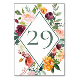 Rustic Fall Flowers Wine Sage Green Numbers 29 テーブルナンバー