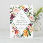 Rustic Fall Flowers Wine Sage Green The Date Cards 招待状 (スタンド正面)