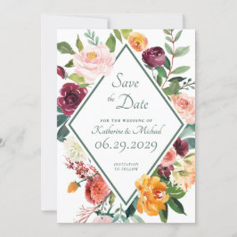 Rustic Fall Flowers Wine Sage Green The Date Cards 招待状
