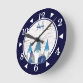 Rustic Fall  Gnome Navy n Dusty Blue pumpkin ラウンド壁時計 (傾斜)