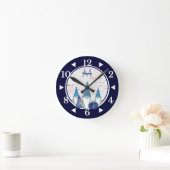 Rustic Fall  Gnome Navy n Dusty Blue pumpkin ラウンド壁時計 (ホーム)