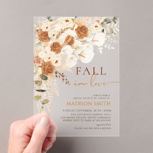 Rustic Fall in Love Bridal Shower Autumn Boho  アクリル招待状 (インサイチュ (ポータブル))