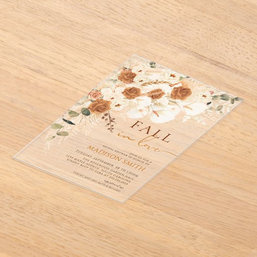 Rustic Fall in Love Bridal Shower Autumn Boho  アクリル招待状 (レイダウン)
