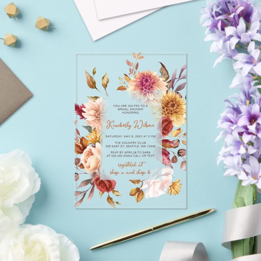 Rustic Fall in Love Fall Bridal Shower アクリル招待状 (インサイチュ (ウェディング))