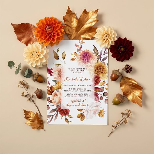 Rustic Fall in Love Fall Floral Bridal Shower 招待状