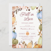 Rustic Fall in Love Pumpkin テラコッタ ベビーシャワー 招待状 (正面)