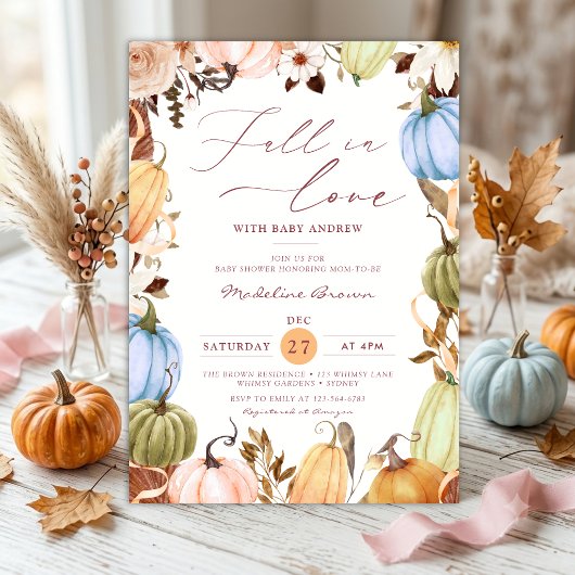 Rustic Fall in Love Pumpkin 秋のベビーシャワー 招待状