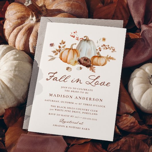 Rustic Fall in Love Pumpkin Floral Bridal Shower 招待状