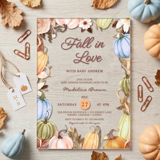 Rustic Fall in Love Pumpkin Terracotta ベビーシャワー アクリル招待状