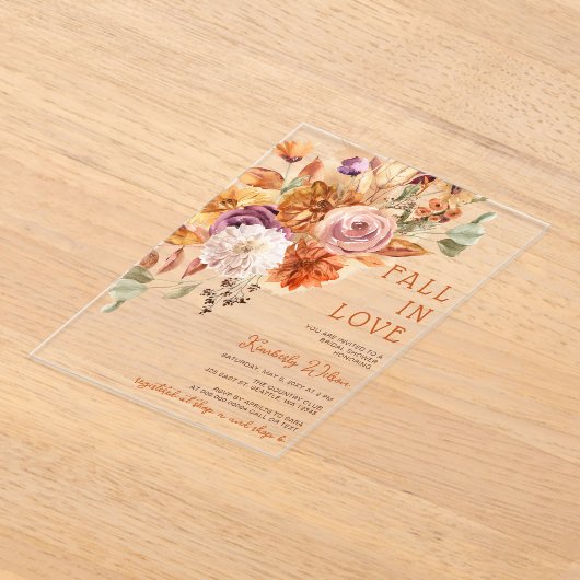 Rustic Fall in Love Pumpkins Fall Bridal Shower アクリル招待状 (レイダウン)