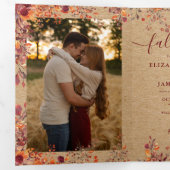 Rustic Fall In Love QRコード付き2枚の写真の結婚式 三つ折り招待状 (内部最初)