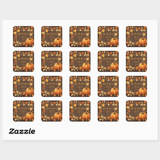 Rustic Fall Leaves and Pumpkin Thanksgiving  スクエアシール (シート)