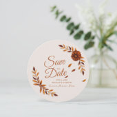 Rustic Fall Leaves Burnt Sienna Beige Wedding セーブザデート (スタンド正面)
