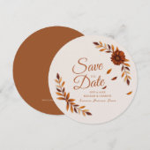 Rustic Fall Leaves Burnt Sienna Beige Wedding セーブザデート (正面/裏面)