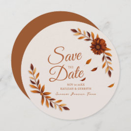 Rustic Fall Leaves Burnt Sienna Beige Wedding セーブザデート