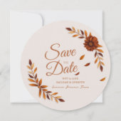 Rustic Fall Leaves Burnt Sienna Beige Wedding セーブザデート (正面)
