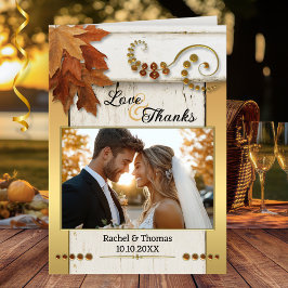Rustic Fall Leaves Wedding Photo Thank You Card サンキューカード