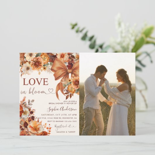 Rustic Fall Love In Bloom  Bridal Shower Photo  招待状 (スタンド正面)
