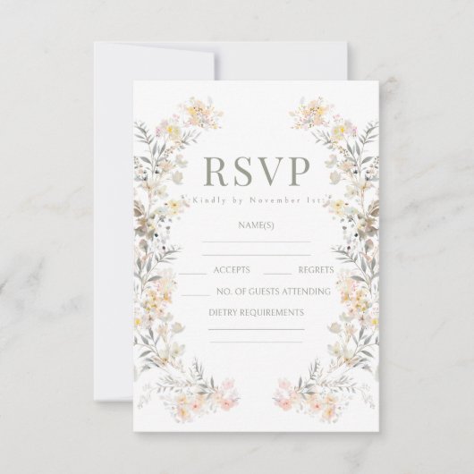 Rustic Fall Meadow Wildflower Wedding RSVP cards (正面)