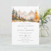 Rustic Fall Mountain Pine Forest Photo Wedding 招待状 (スタンド正面)