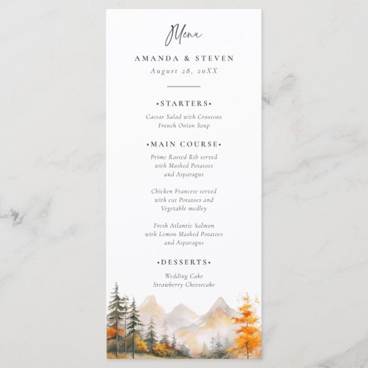 Rustic Fall Mountain Pine Forest Wedding メニュー (正面)